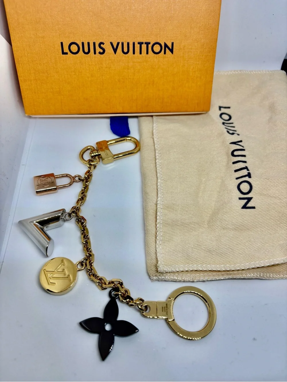 Louis Vuitton Gold & Black Monogram Charm Key Holder